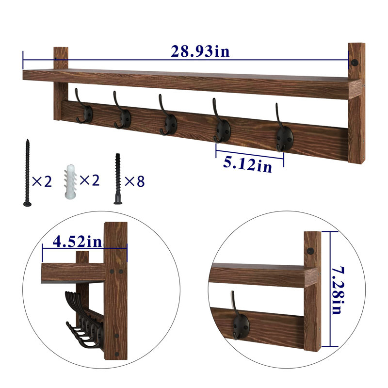 Hot 5-10 Hook Pine Modern Coat Rack